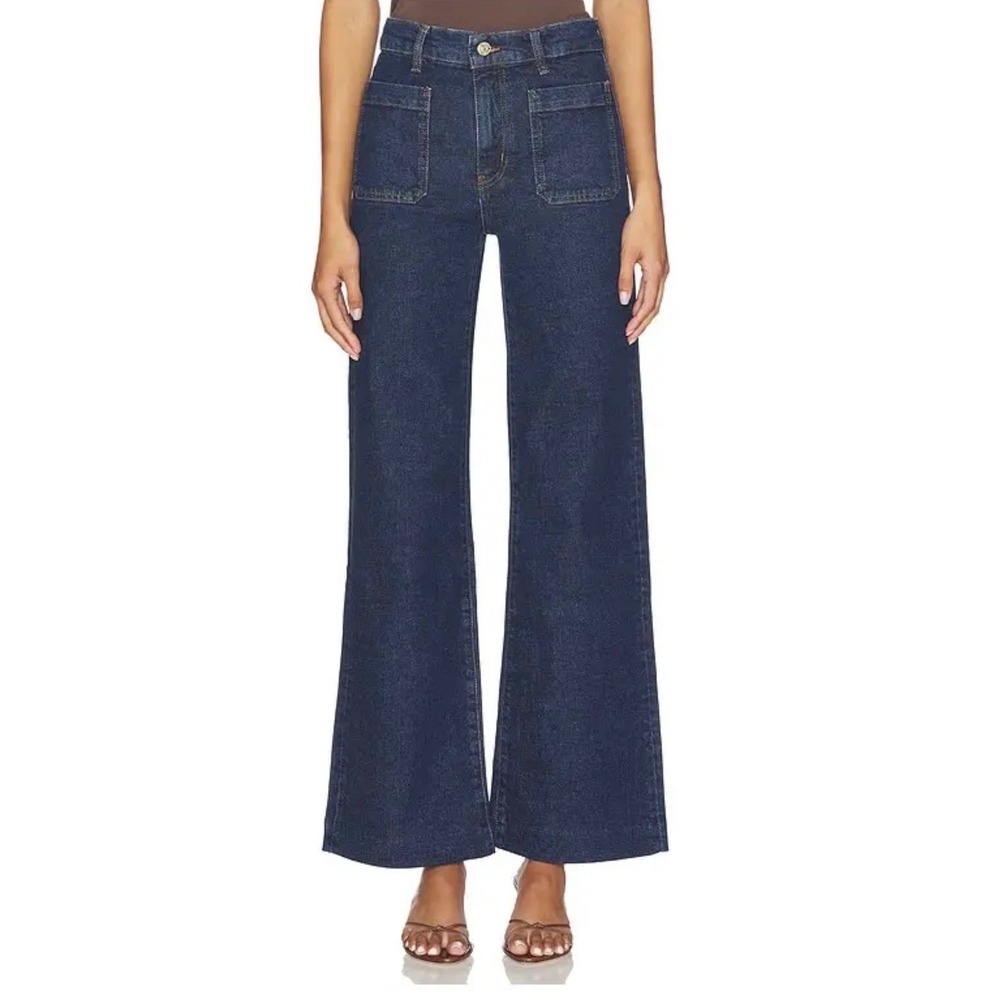 FRAME the Refined Wide Leg Jeans Taboo Dark Wash High Rise Patch Pocket 28 NEW